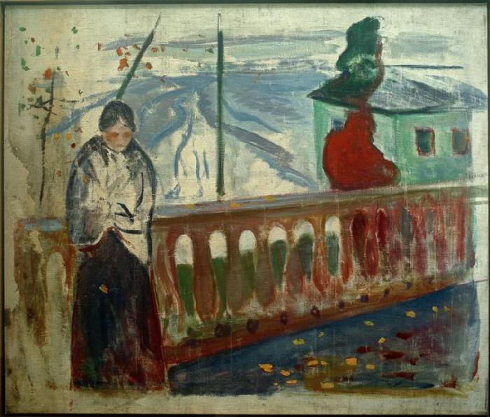 Frau am Geländer von Edvard Munch