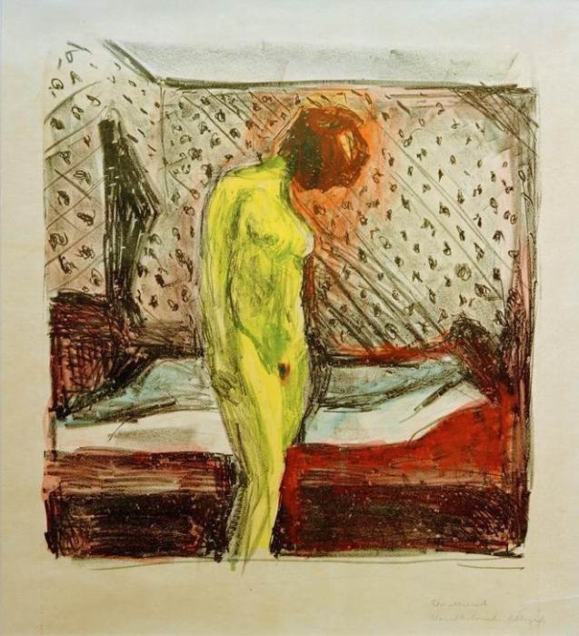 Weinende junge Frau am Bett von Edvard Munch