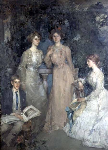 A Group Portrait of Robert, Gertrude, Phyllis and Jessie Lindsay Watson von Edward Arthur Walton