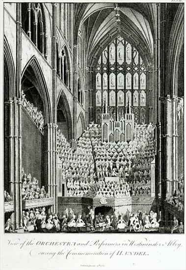 View of the Orchestra and Performers in Westminster Abbey, during the Commemoration of Handel, publi von Edward Francis Burney
