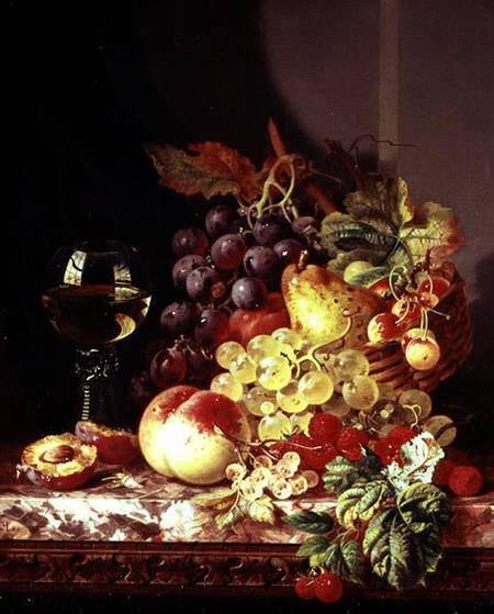 Still life with grapes and wine von Edward Ladell