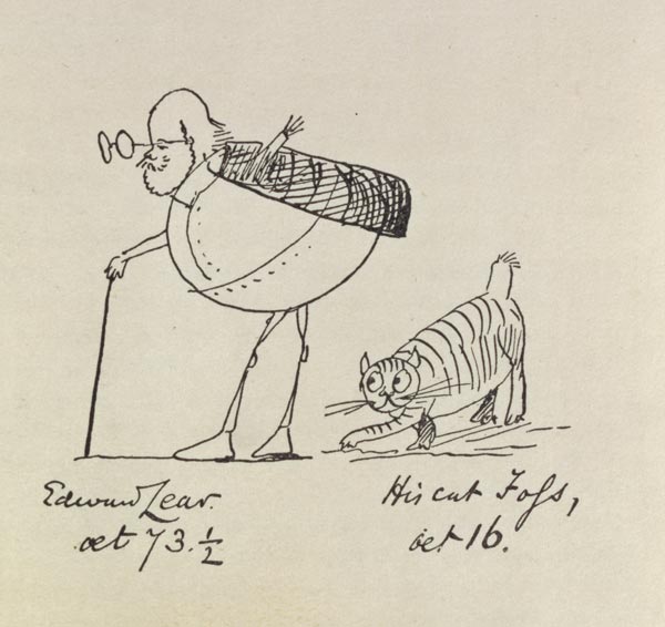 Edward Lear Aged 73 and a Half and His Cat Foss, Aged 16 (litho) von Edward Lear
