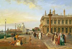 Auf der Piazza in Venedig, im Hintergrund Santa Maria dell Salute