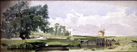 A Riverside Scene with a Lock von Edward W. Robinson