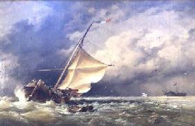 A Dutch Beurtman aground on the Terschelling Sands or In the North Sea after a Snowstorm 1865