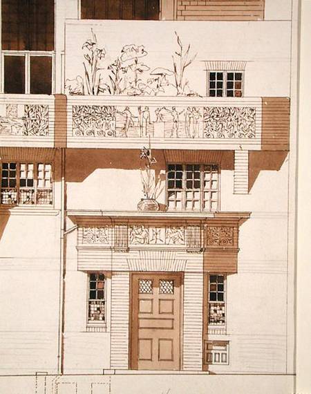 Doorway and Front Elevation of Studio and House for Frank Miles (1852-91), Tite Street, Chelsea von Edward William Godwin