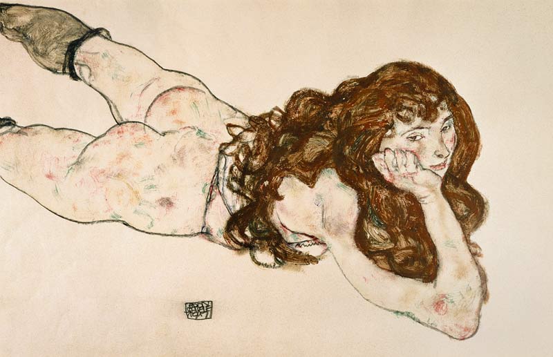 Am Bauch liegender weiblicher Akt von Egon Schiele