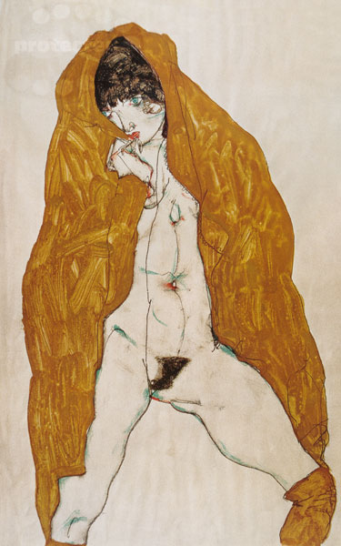 Weiblicher Akt mit gelbem Umhang von Egon Schiele