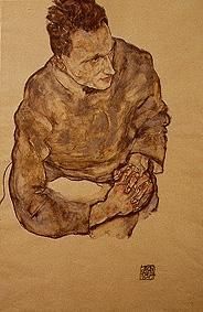 Bildnis Karl Grünwald mit verschränkten Händen von Egon Schiele