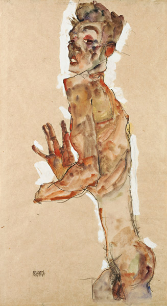 Selbstbildnis mit gespreizten Fingern von Egon Schiele