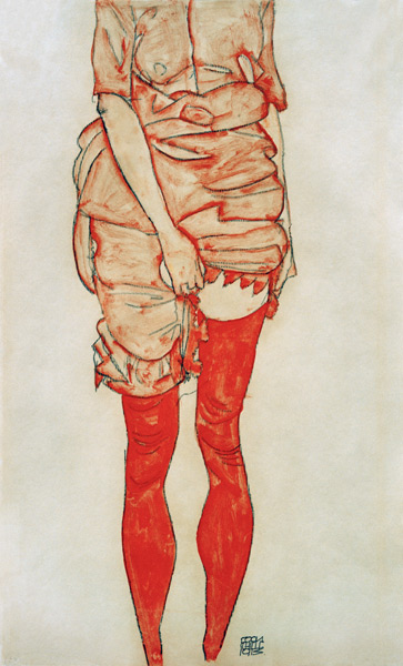 Stehende Frau in Rot von Egon Schiele