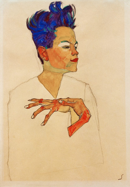 Selbstporträt mit an die Brust gelegten Händen von Egon Schiele
