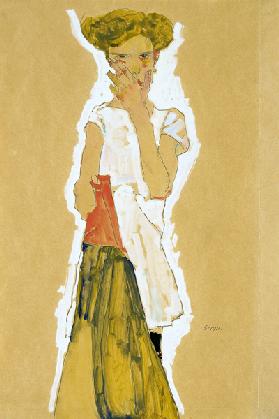 Stehendes Mädchen mit weißem Unterrock 1911