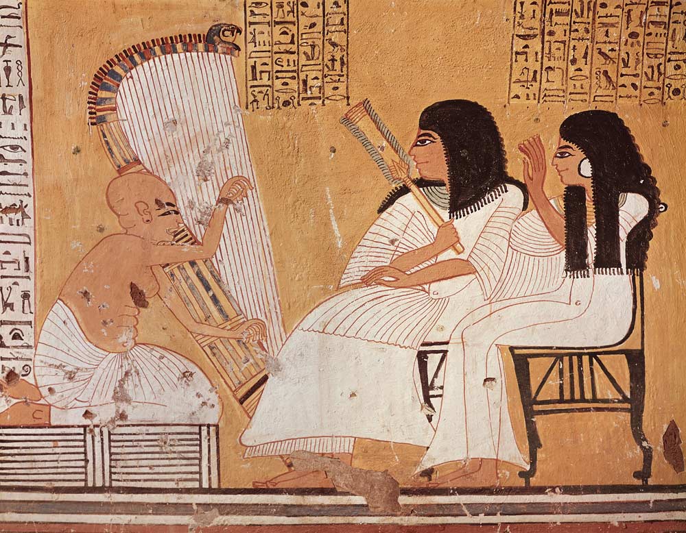 The deceased and his wife listening to a blind harpist, from the Tomb of Ankerkhe, Workmen's Tombs, von Egyptian