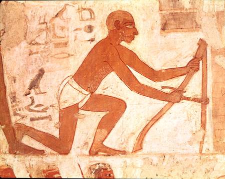Construction of a wall, detail of a man with a hoe, from the Tomb of Rekhmire, vizier of Tuthmosis I von Egyptian