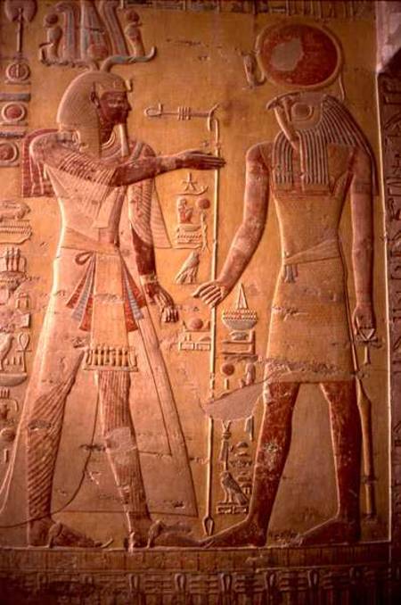 Relief depicting Merneptah (1236-1223 BC) being greeted by Re-Herakhty, from the Tomb of Merneptah, von Egyptian