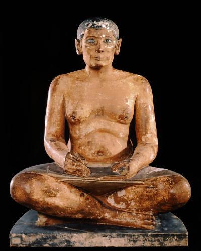 Crouching Scribe Statue, from Saqqara, Old Kingdom (limestone, alabaster & rock crystal)