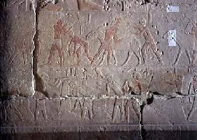 Harvest scene, detail of relief decoration from the Mastaba of Akhethotep at Saqqara Old Kingdo