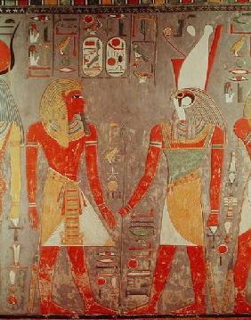 Relief depicting Horemheb (c.1323-1295 BC) before Horus, from his tomb, New Kingdom