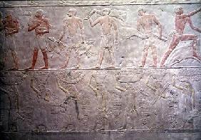 Relief depicting people carrying offerings of food, from the Mastaba of Akhethotep, Old Kingdom c.2400 BC