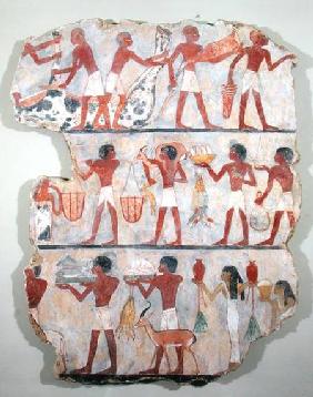 Scene of butchers and servants bringing offerings, from the Tomb of Onsou c.1375 BC