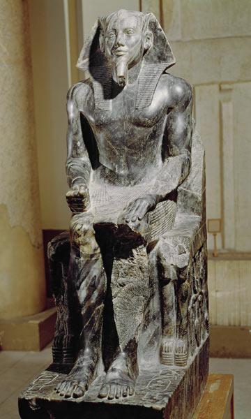 Statue of Khafre (2520-2494 BC) enthroned, from the Valley Temple of the Pyramid of Khafre at Giza, c.2540-250