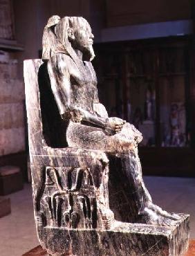 Statue of Khafre (2520-2494 BC) enthroned, from the Valley Temple of the Pyramid of Khafre at Giza, c.2540-250