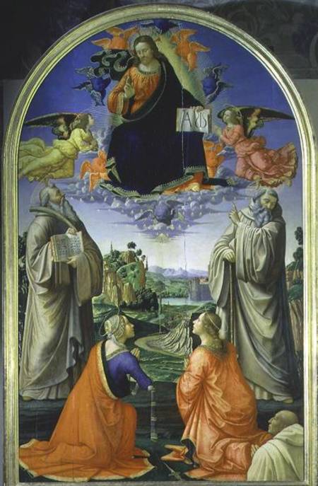 Christ in Glory with St. Benedict (c.480-547), St. Romuald (c.952-1027), St. Attinia, St. Grecinia a von  (eigentl. Domenico Tommaso Bigordi) Ghirlandaio Domenico