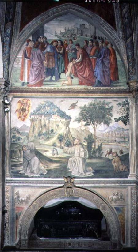 St. Francis Renouncing his Worldy Goods and the Stigmatization, from the Life of St. Francis Cycle von  (eigentl. Domenico Tommaso Bigordi) Ghirlandaio Domenico