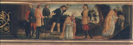 The Martyrdom of St. Denis (Dionysius) of Paris, section of predella panel depicting scenes from the von  (eigentl. Domenico Tommaso Bigordi) Ghirlandaio Domenico