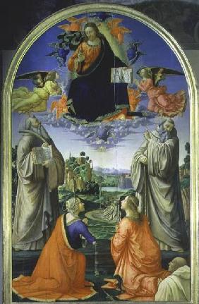 Christ in Glory with St. Benedict (c.480-547), St. Romuald (c.952-1027), St. Attinia, St. Grecinia a 1492