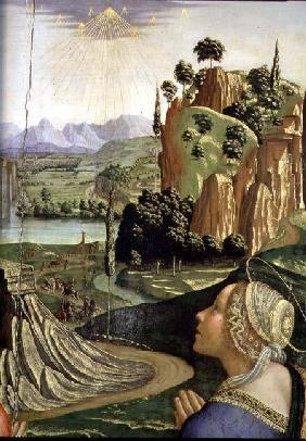 Christ in Glory with saints, detail of the landscape 1492