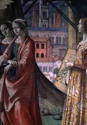 The Visitation, detail of the city and women, from the Life of St. John the Baptist 1490