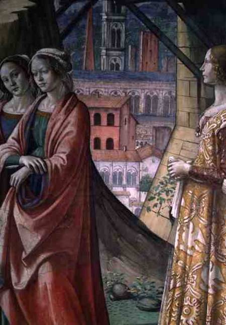 The Visitation, detail of the city and women, from the Life of St. John the Baptist von  (eigentl. Domenico Tommaso Bigordi) Ghirlandaio Domenico