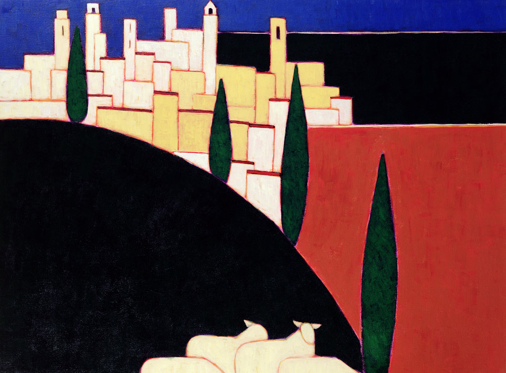 San Gimignano with Sheep, 1999 (acrylic on paper)  von Eithne  Donne