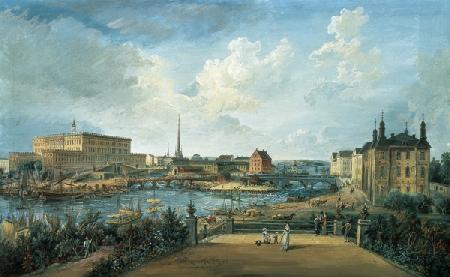 View of Stockholm from the Fersen Terrace with the Palace Makalos (gouache on canvas) 13th