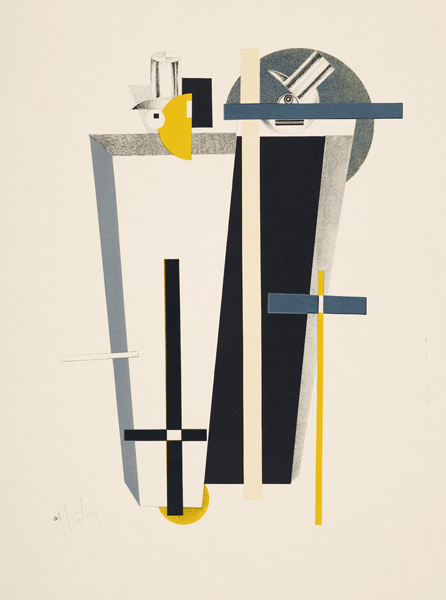 Abstract composition in grey, yellow and black (litho) von Eliezer Lissitzky