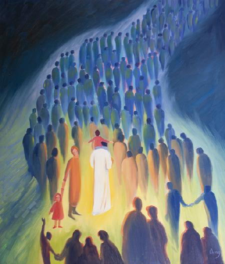 Christ walks amongst his people, with the pilgrims and the sick ones, a child on His shoulders 2001