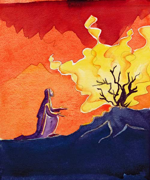 God speaks to Moses from the burning bush, 2004 (w/c on paper)  von Elizabeth  Wang