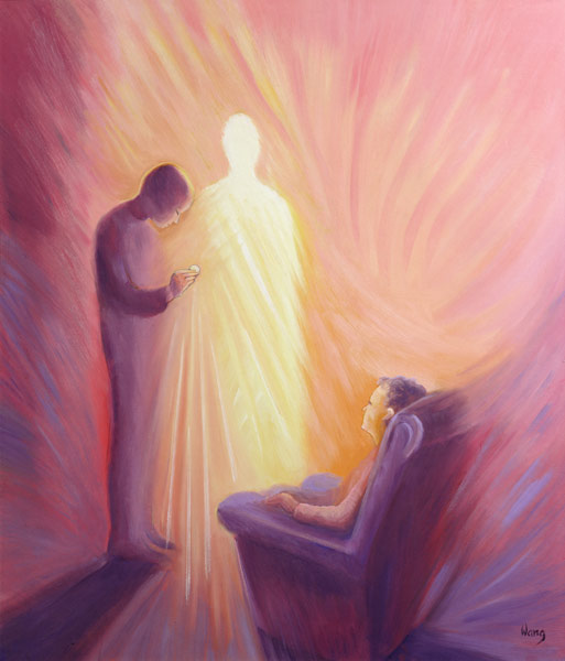 Jesus Christ comes to us in Holy Communion when we are sick or housebound, 1993 (oil on panel)  von Elizabeth  Wang