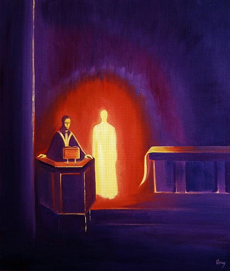 Jesus Christ is present with us when the Scriptures are read, 1994 (oil on panel)  von Elizabeth  Wang