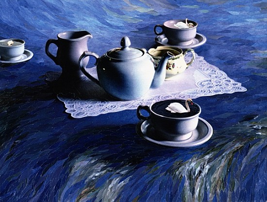 Tea Time with Gordy, 1998 (paper mosaic collage)  von Ellen  Golla