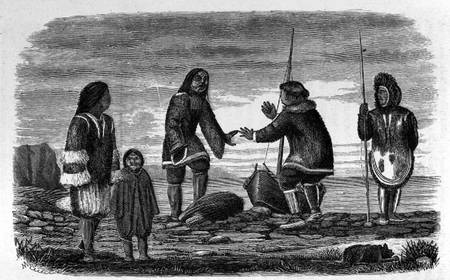 Tuski and Mahlemuts Trading for Oil, from 'Alaska and its Resources', by William H. Dall, engraved b von Elliot