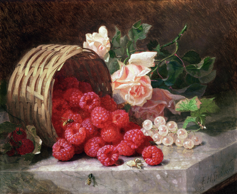 Overturned Basket with Raspberries and White Currants von Eloise Harriet Stannard