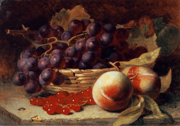 A still life of red currants, peaches and grapes in a basket von Eloise Harriet Stannard