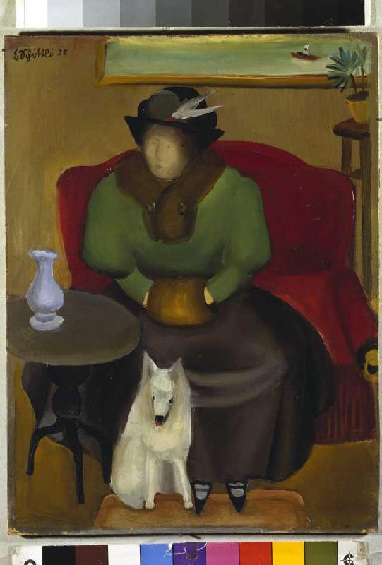 Frau im Pelz mit Hund. von Emanuel Schöttli