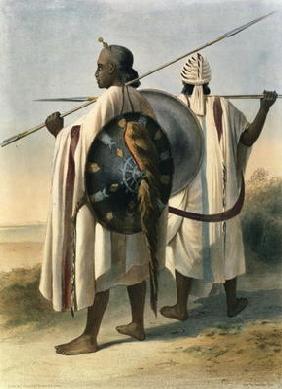 Abyssinian Warriors, illustration from 'The Valley of the Nile', engraved by Eugene Le Roux (1807-63 1920
