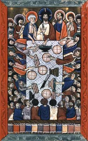 Die wunderbare Brotvermehrung Münchner Psalter Folio 66 vor 1222