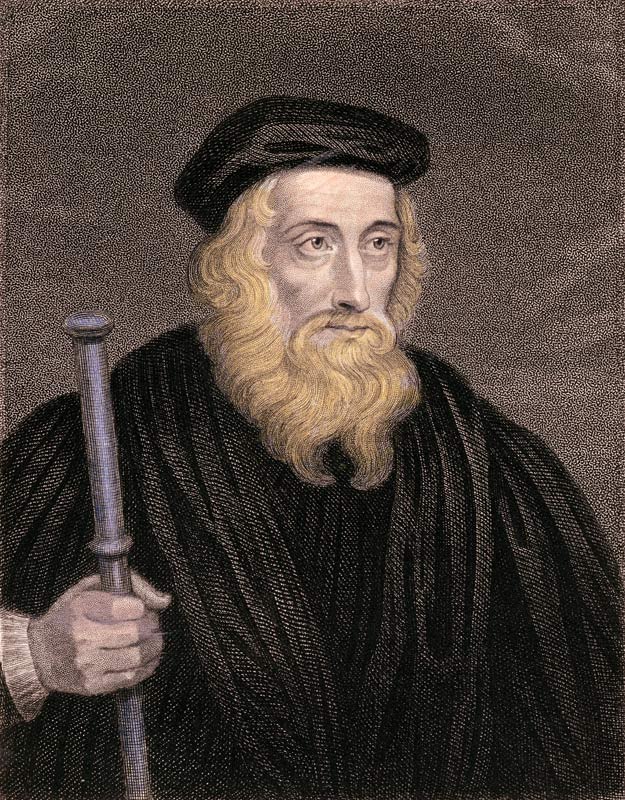 Portrait of John Wycliffe (c.1330-84) engraved by James Posselwhite (1798-1884) after a print by G. von English School