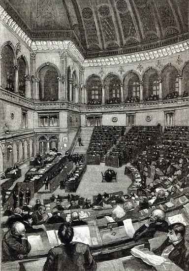 A night sitting in the Italian Chamber of Deputies, from ''Leisure Hour'' von English School